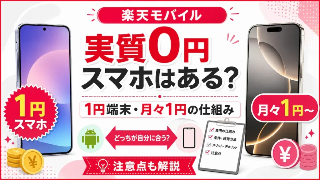 楽天モバイルの実質0円スマホはある？1円端末と月々1円iPhoneの仕組み・注意点を比較