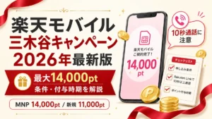楽天モバイル三木谷キャンペーンの条件と付与時期を解説するアイキャッチ